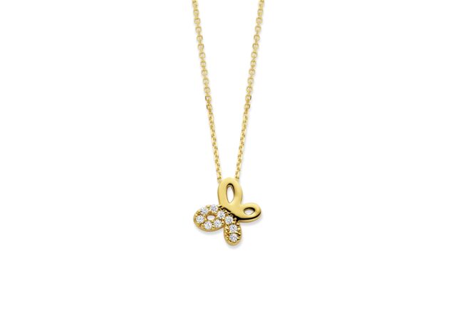 Co1729gz ketting geelgoud 18ct met vlinder met zirconuim
