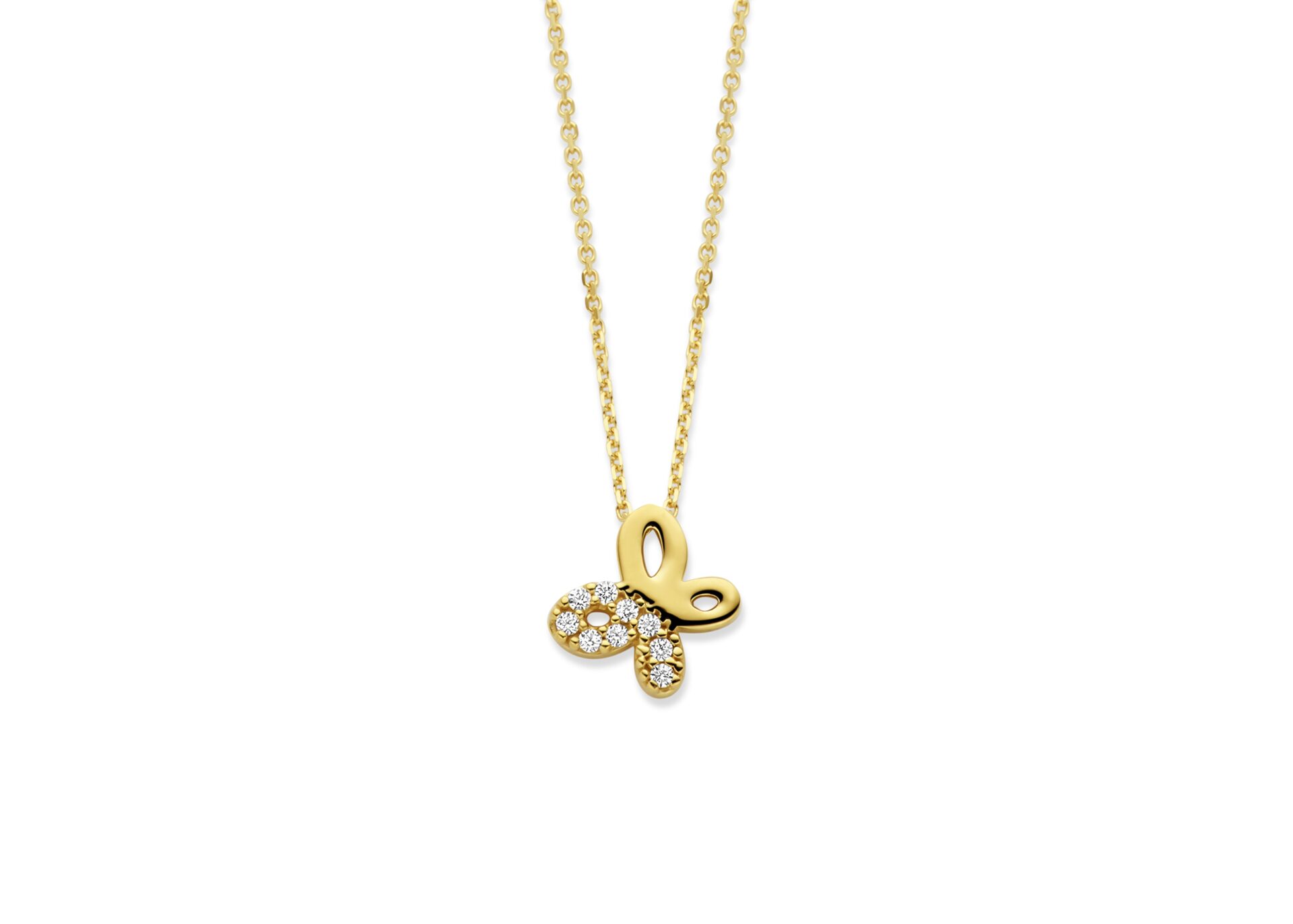 Co1729gz ketting geelgoud 18ct met vlinder met zirconuim