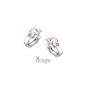 K2564 oorringen  zilver creolen eenhoorn paars