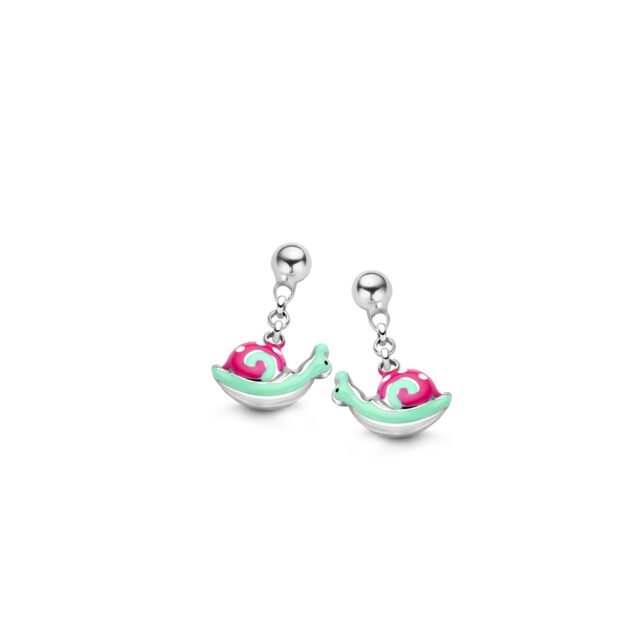 Naiomy princess oorringen zilver slakje roze/groen