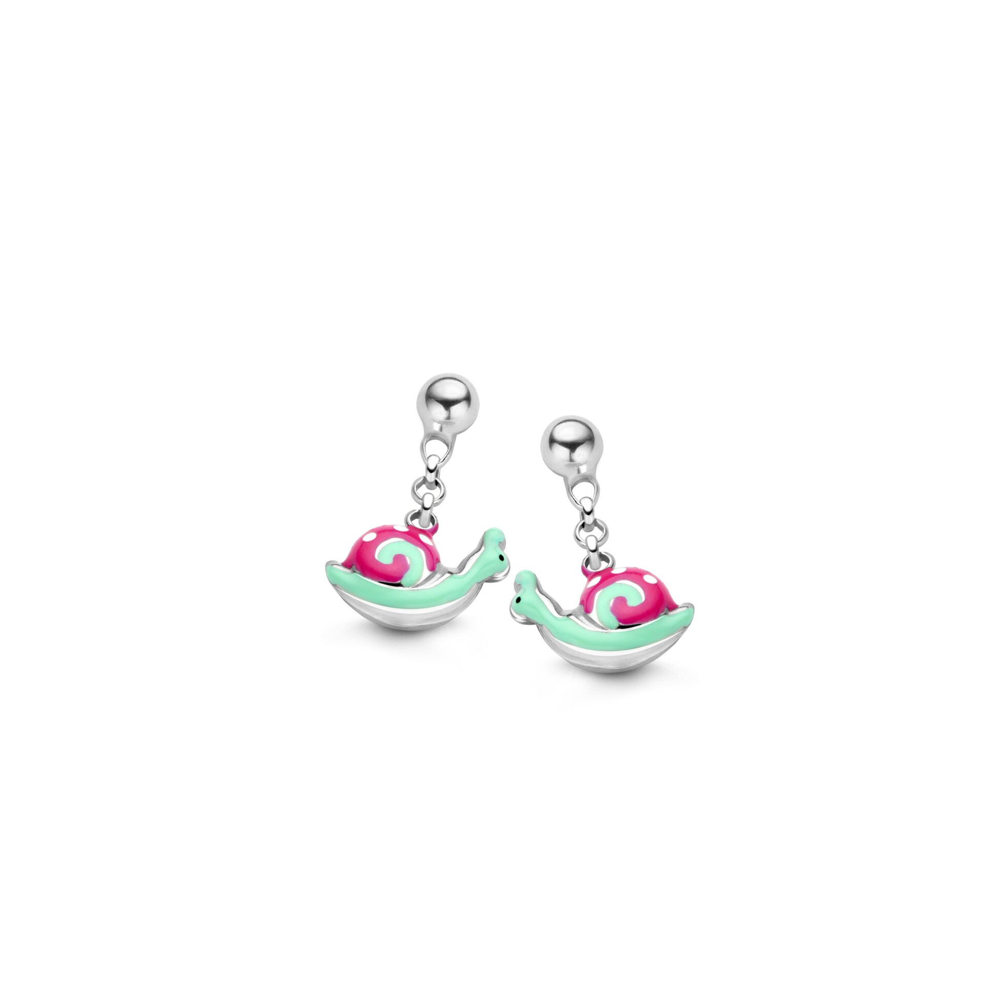 Naiomy princess oorringen zilver slakje roze/groen
