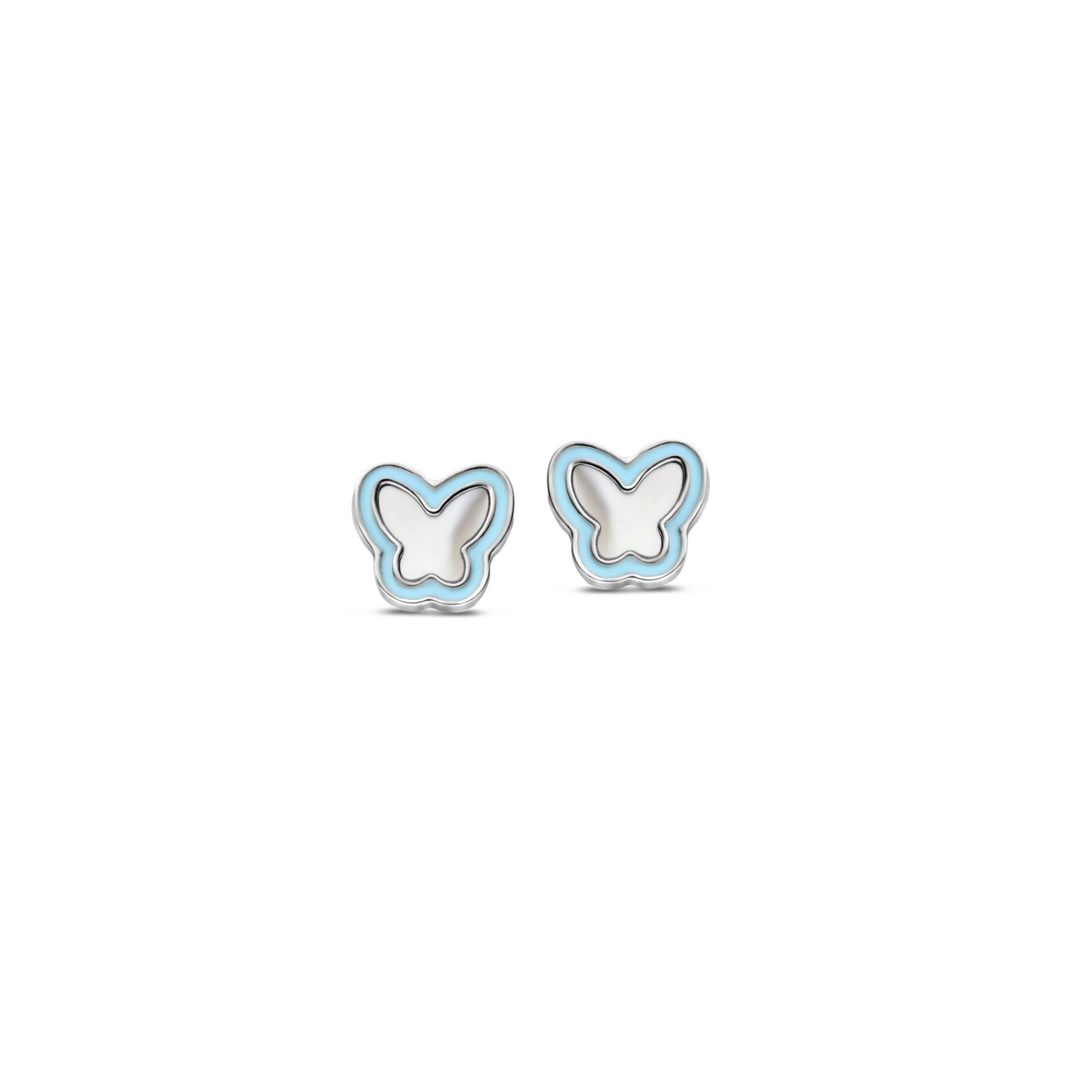 Naiomy princess oorringen zilver vlinder parelmoer blauw