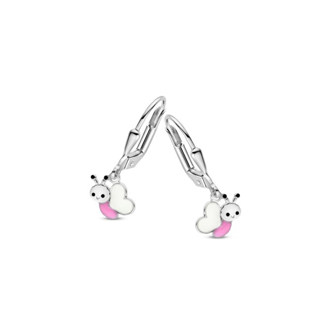 Naiomy princess oorringen zilver vlinder Roze wit 