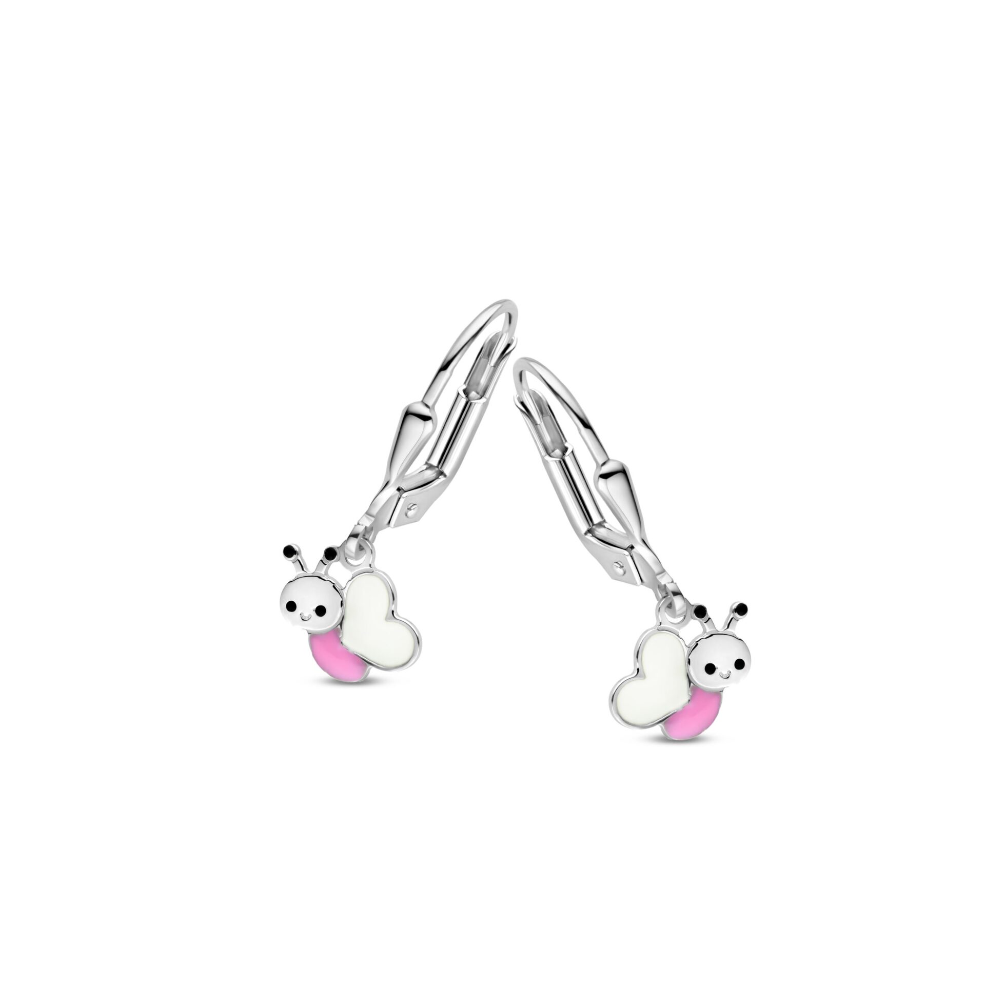 Naiomy princess oorringen zilver vlinder Roze wit 