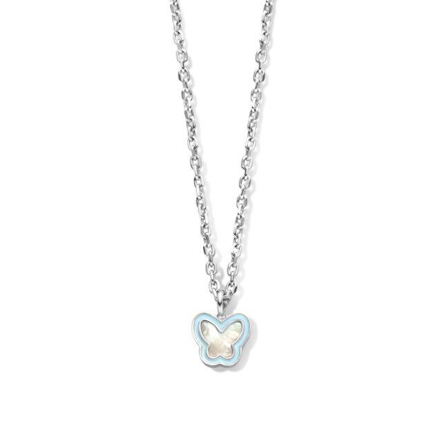 Naiomy princess halsketting  zilver vlinder parelmoer blauw