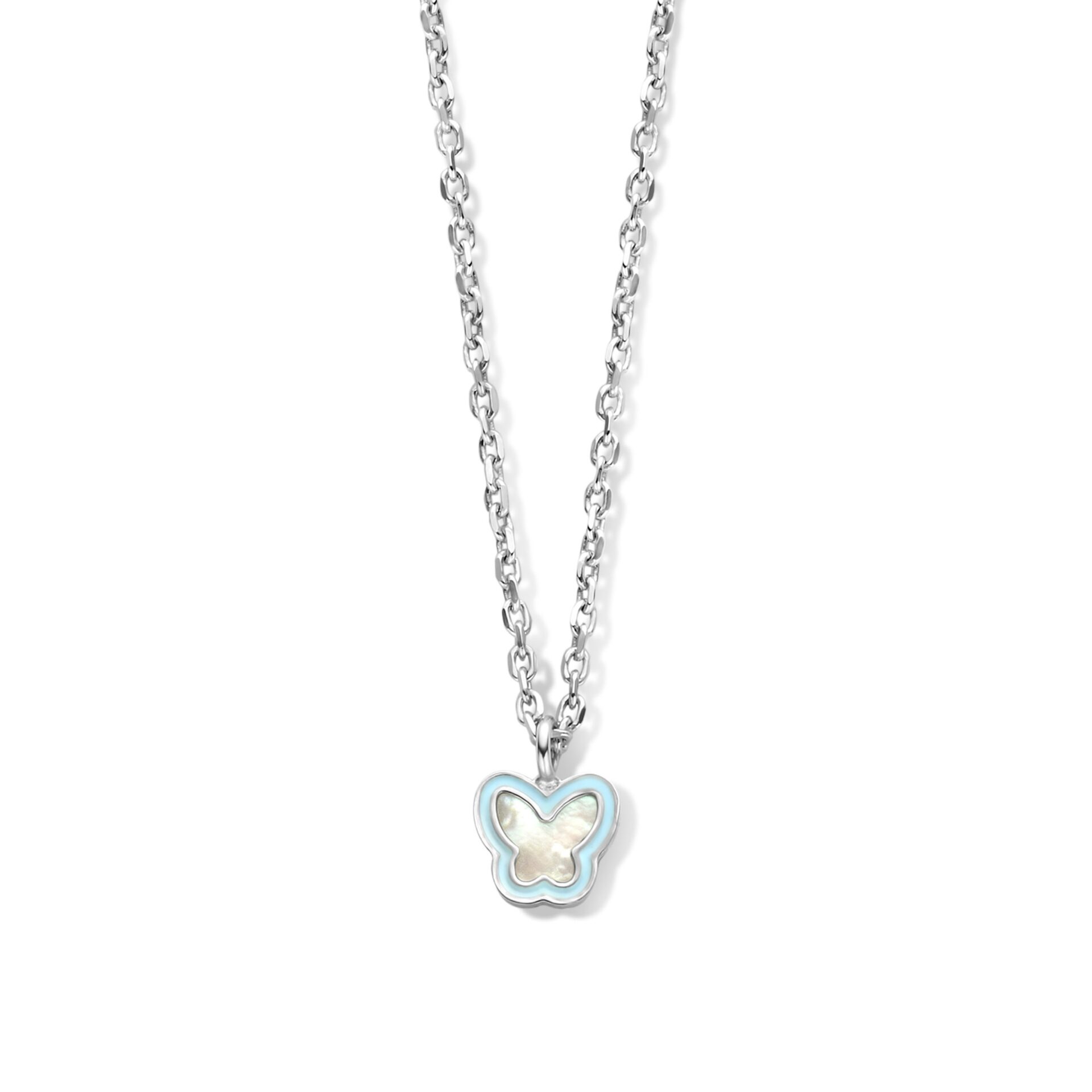 Naiomy princess halsketting  zilver vlinder parelmoer blauw