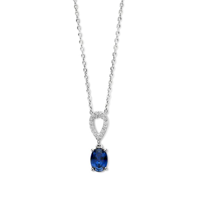 N4k61 zilveren ketting met hanger blauwe zirconium Naiomy