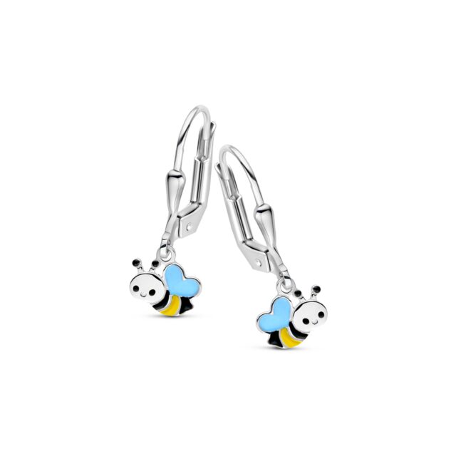 Naiomy princess oorringen zilver bijtje blauw geel zwart 