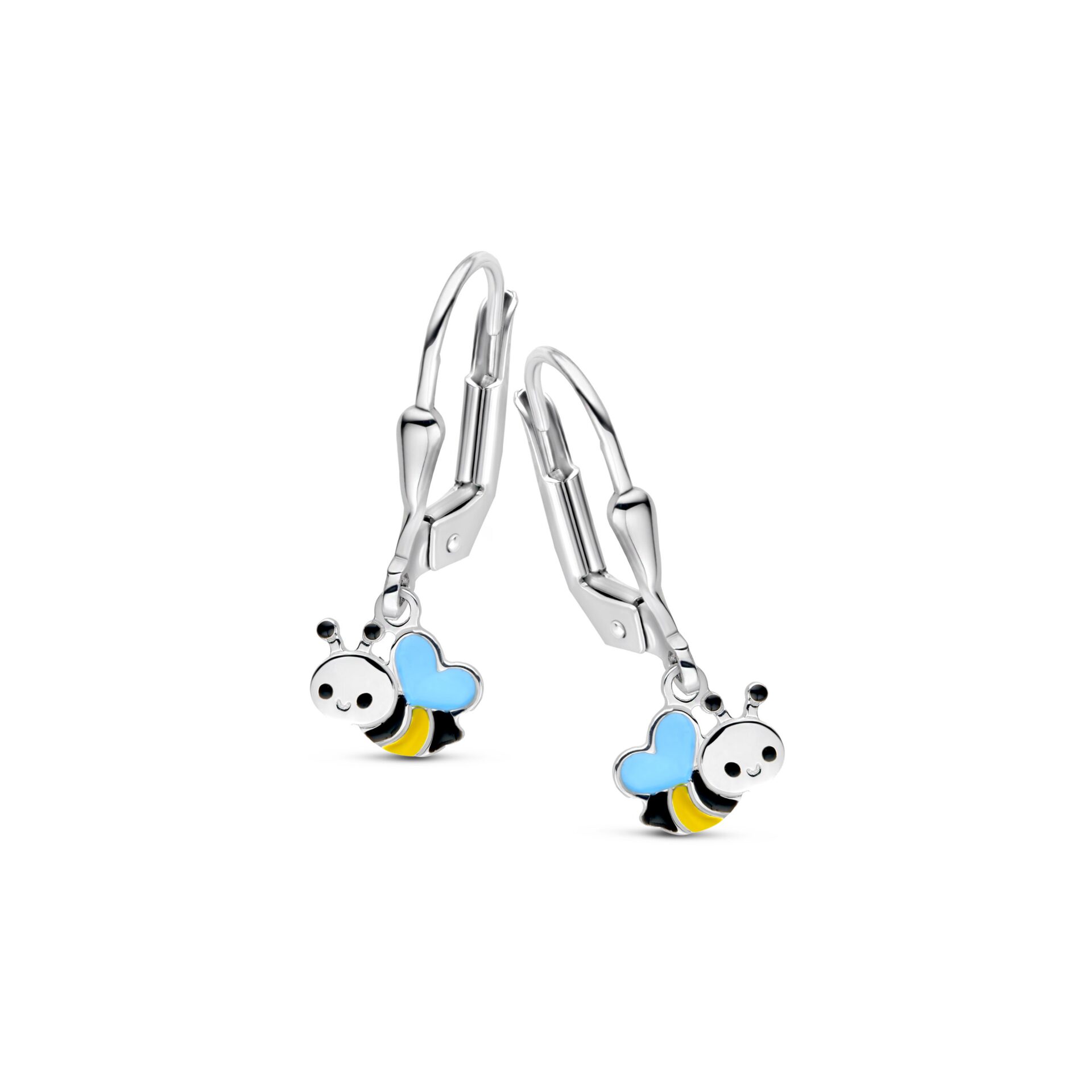 Naiomy princess oorringen zilver bijtje blauw geel zwart 