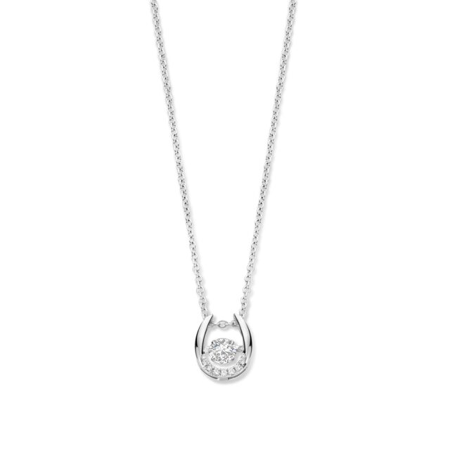 N5D73 Zilveren ketting + hanger met zwevende zirconium 42+3 cm