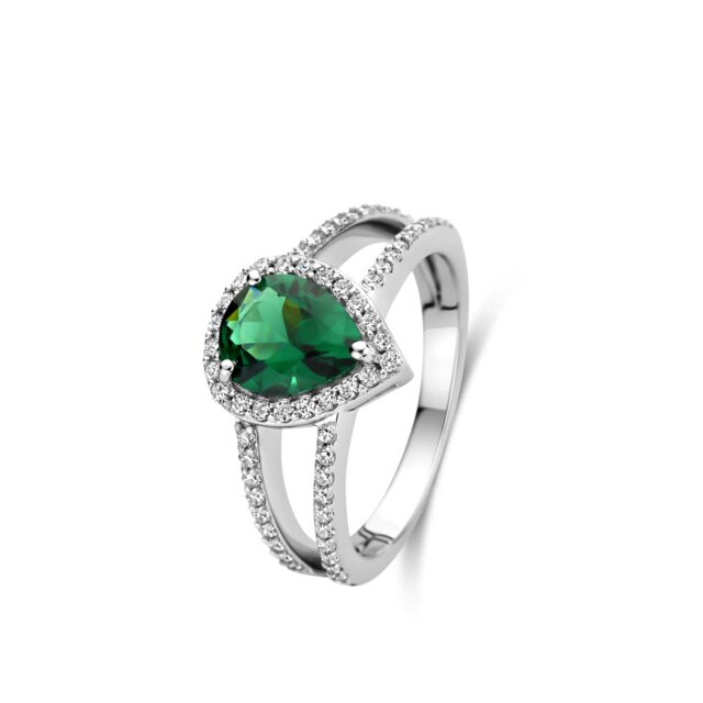 N6B54 
Zilveren ring met cz + groene peervormige steen Naiomy