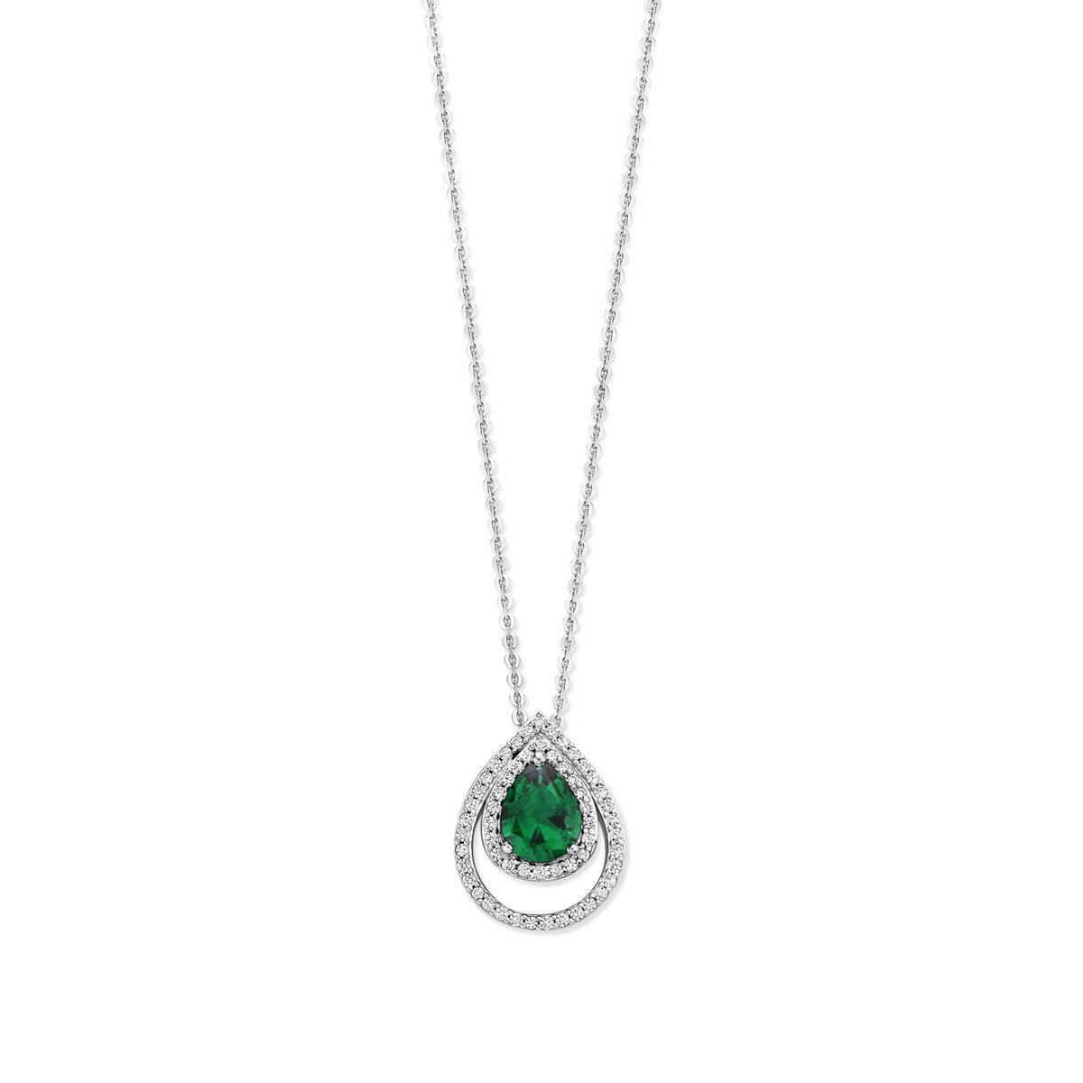 N6B55 
Zilveren ketting + hanger met cz + groene peervormige steen