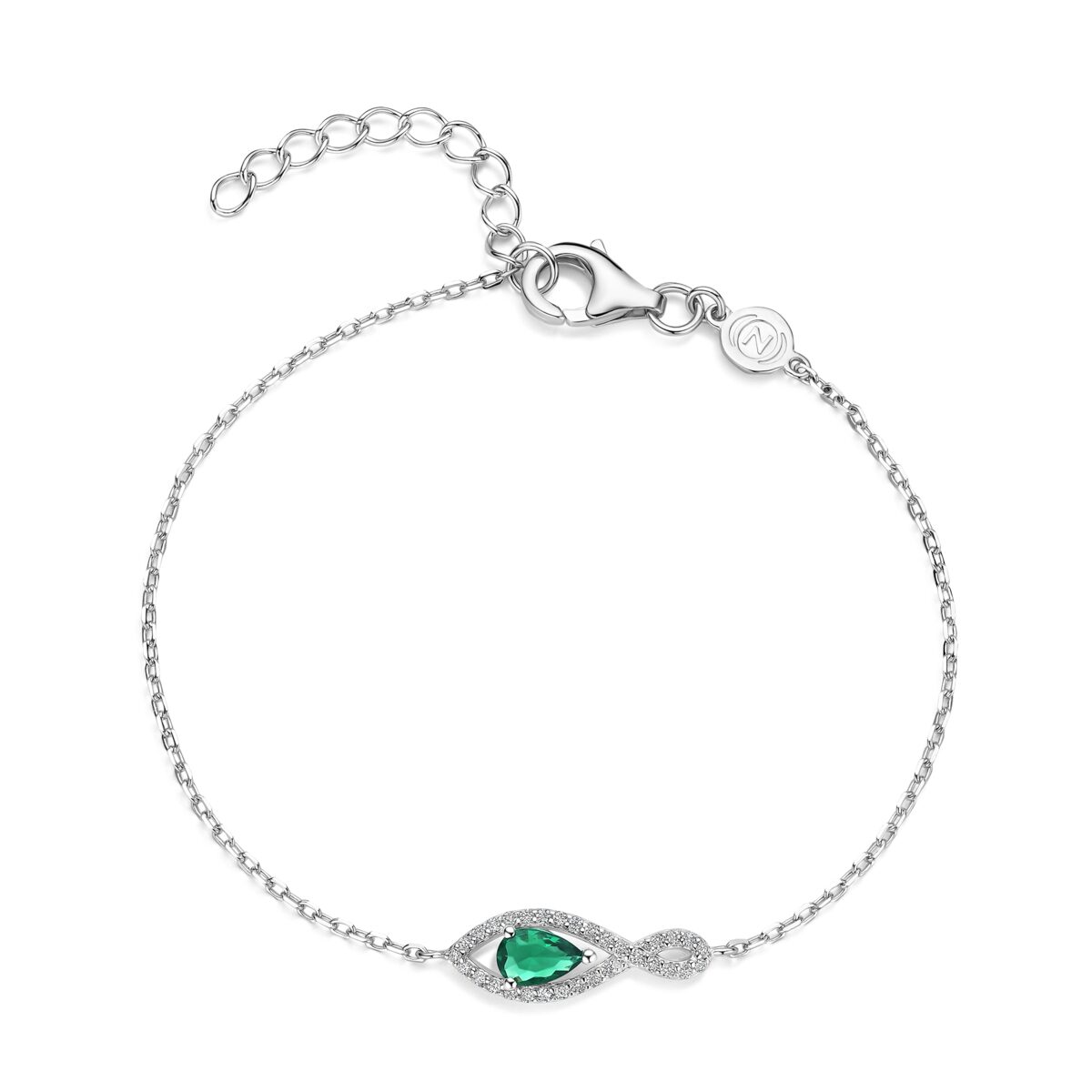 N6B61
Zilveren armband met groene steen+CZ 17+3cm Naiomy