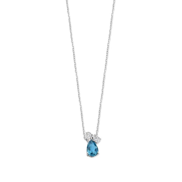N6E55
Zilveren ketting + hanger blauwe steen + CZ 40-42-45cm Naiomy
