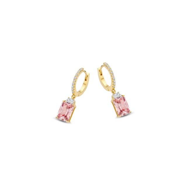 N6E62 
Zilveren oorbellen +roze steen + CZ Naiomy