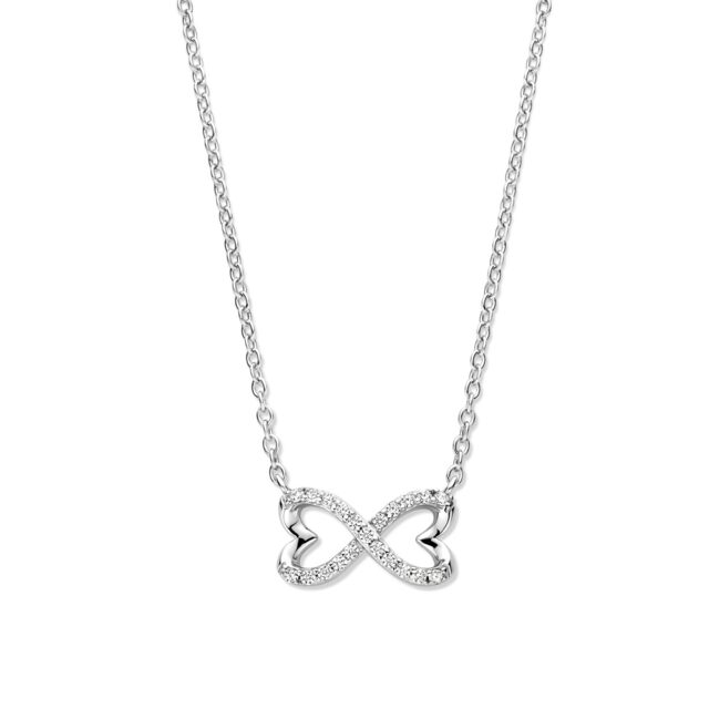N5G60 Zilveren ketting + hanger infinity-teken + CZ 42+3cm Naiomy