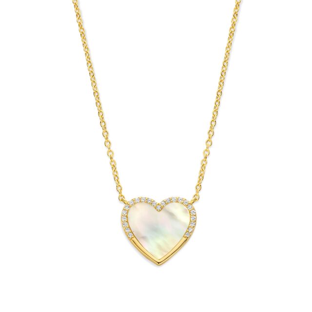 N5I60
Zilveren geel vergulde ketting + hanger hartje MOP + CZ 42+3 cm Naiomy