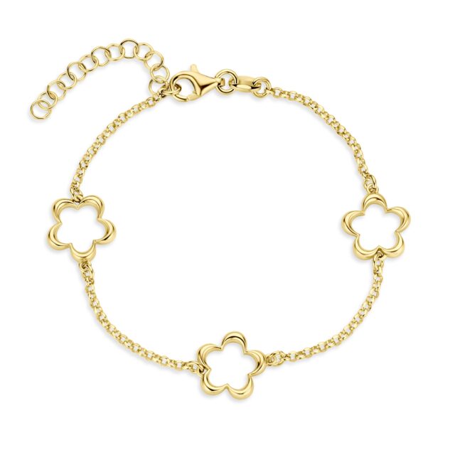 N6J65
Zilveren geel vergulde armband met bloemetjesmotief 16+3cm Naiomy