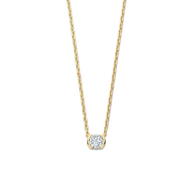 N5N61
Zilveren geel vergulde ketting + hanger CZ solitaire 42-45cm Naiomy