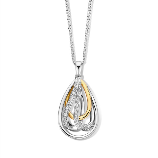 N4O67 Zilveren bicolor ketting gezet met zirconium 42 + 3 cm Naiomy