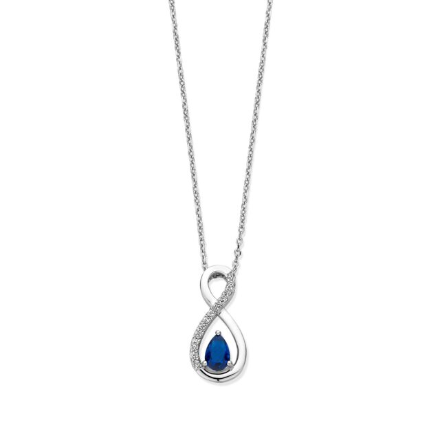 N4q56 Zilveren ketting + hanger met blauwe steen + CZ 40-42-45cm Naiomy