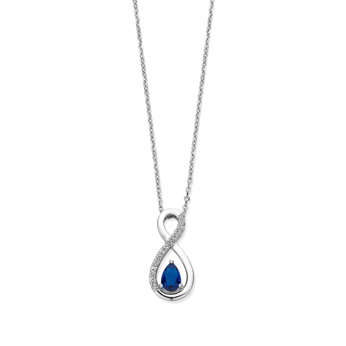 N4q56 Zilveren ketting + hanger met blauwe steen + CZ 40-42-45cm Naiomy