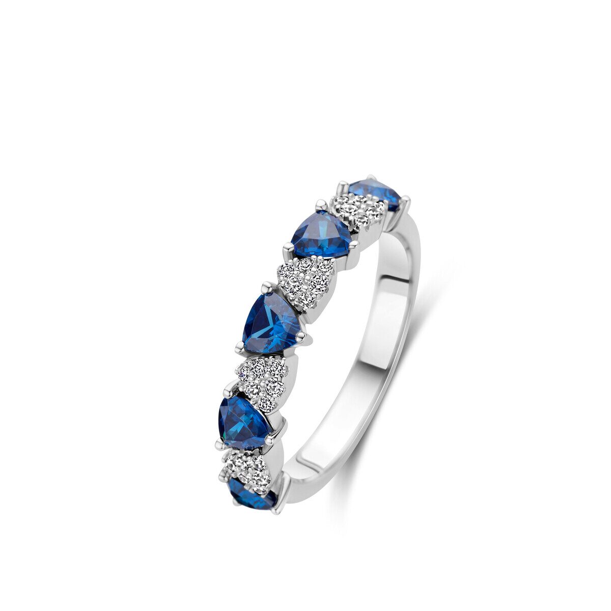 N4q54 Zilveren ring met blauwe steen+ witte zirconium Naiomy