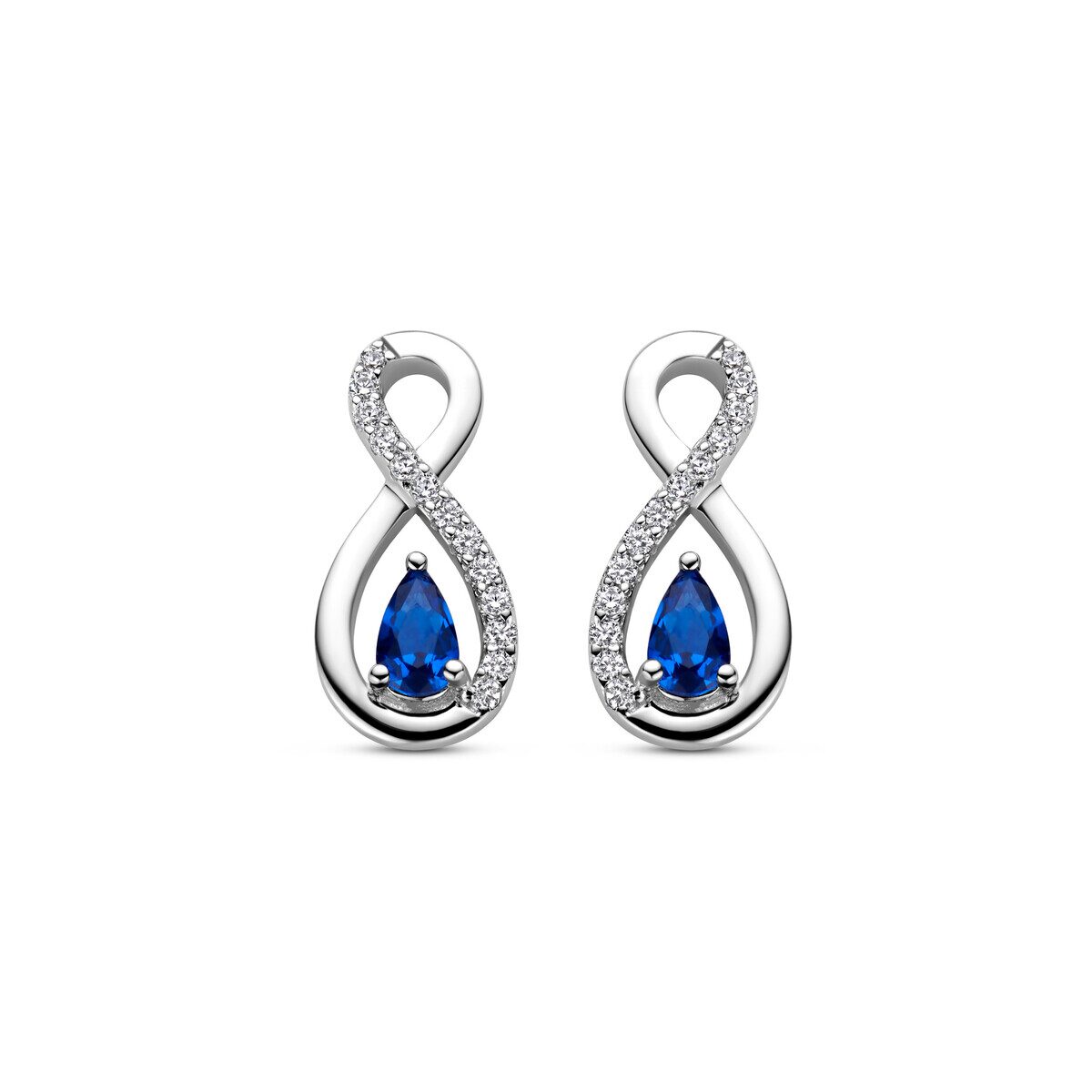 N4q57 Zilveren oorbellen met blauwe steen + zirconium