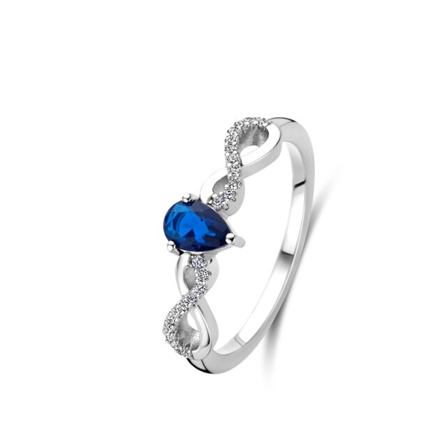 N4q55 Zilveren ring met blauwe steen+ witte zirconium Naiomy