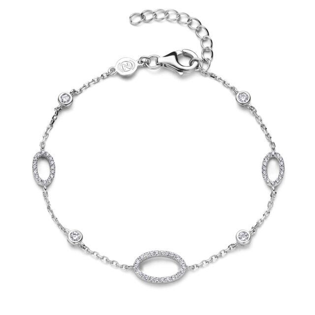 N4S62 Zilveren armband met ovale motiefjes + CZ 17+3cm Naiomy