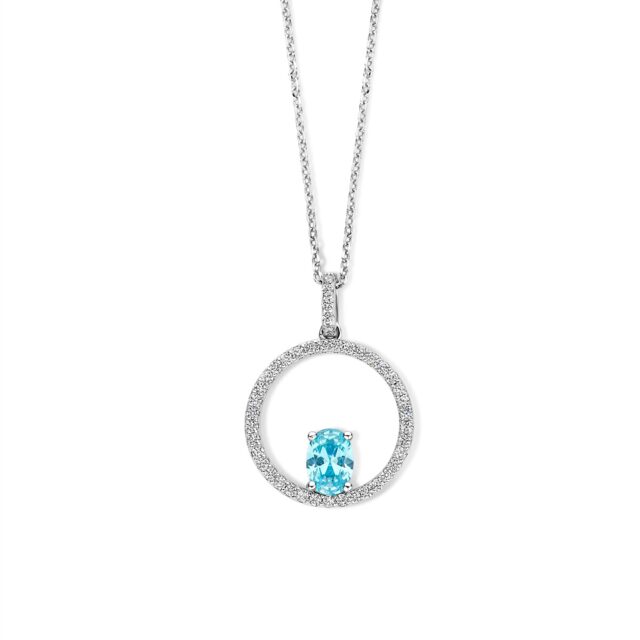 N4V52  Zilveren ketting + hanger met blauwe + witte zirconium 40-42-45 cm Naiomy