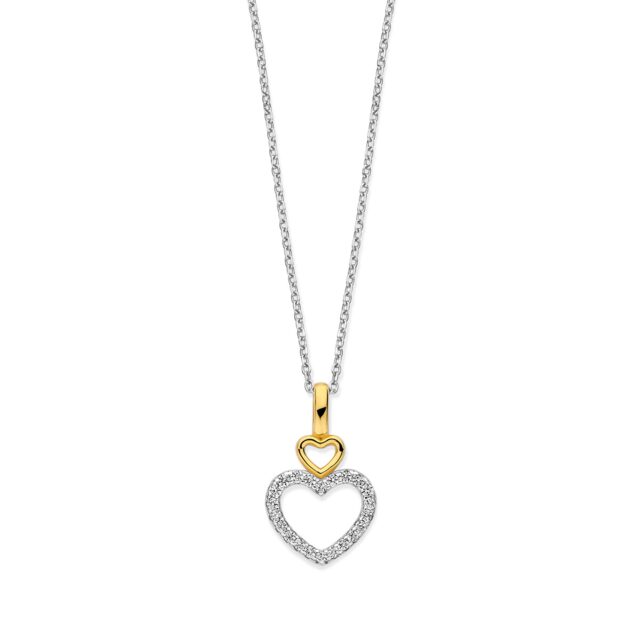 N4X52 Zilveren ketting + bicolor hanger in hartvorm