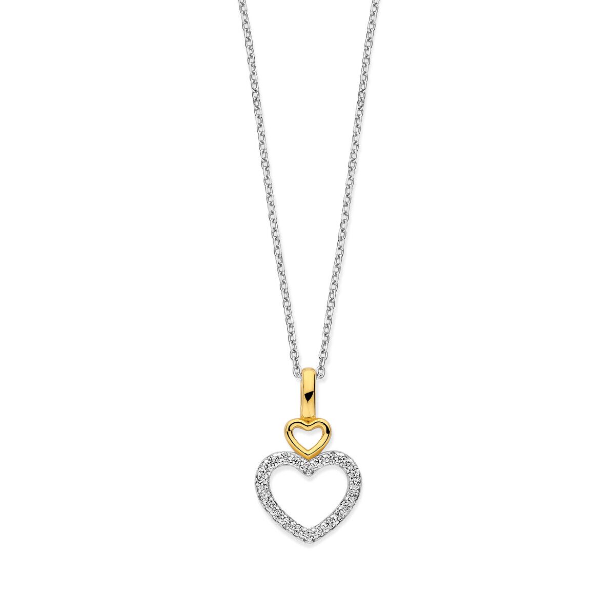 N4X52 Zilveren ketting + bicolor hanger in hartvorm