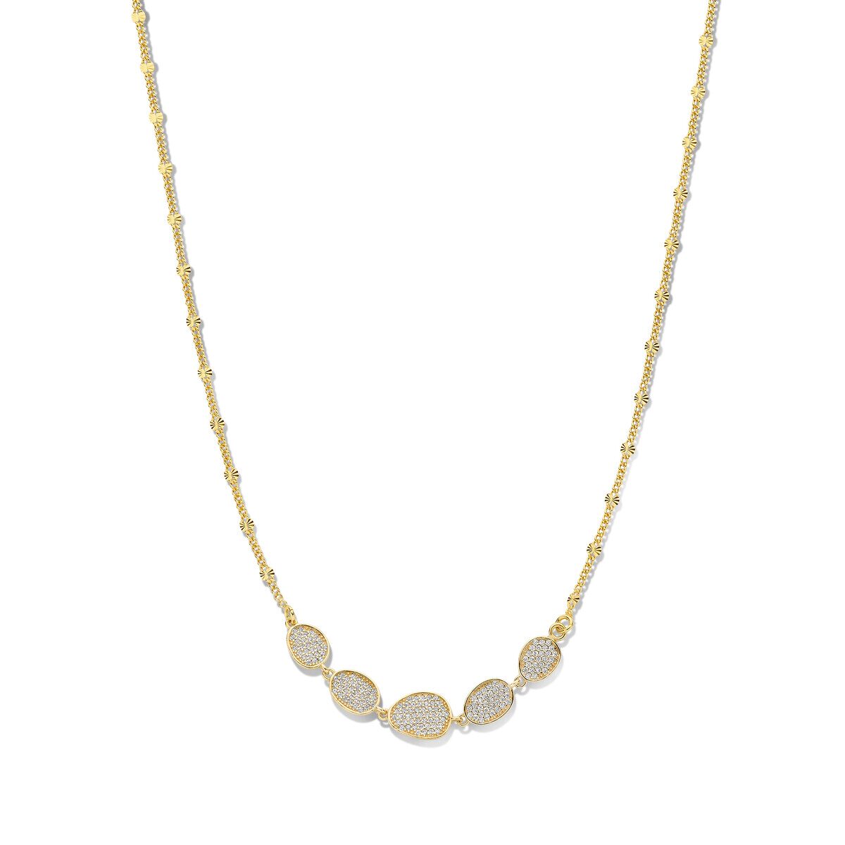 N4Y59 Zilveren geel vergulde ketting gezet met zirconium 42-45cm Naiomy