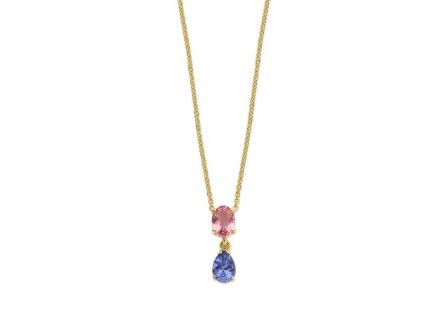 Emotions Pc1398  hanger met ketting geelgoud 18ct groene en roze toermalijn