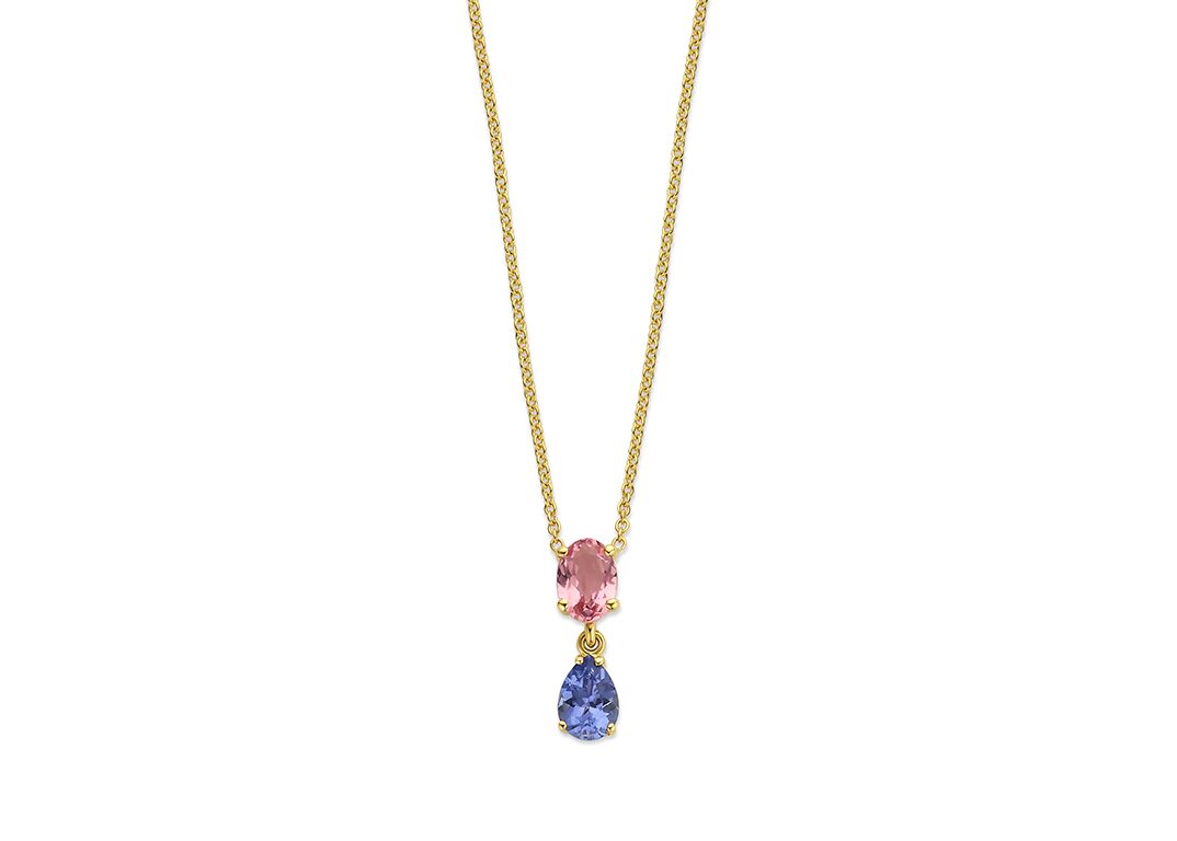 Emotions Pc1398  hanger met ketting geelgoud 18ct groene en roze toermalijn