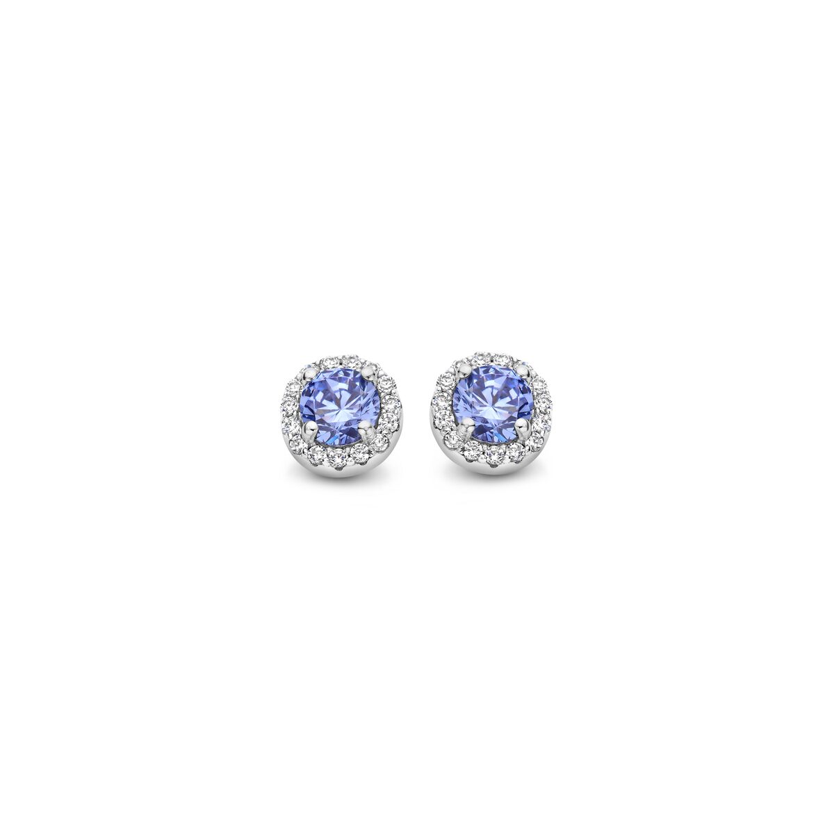 Zilveren oorstekers entourage lichtblauwe steen+zirconia Naiomy N3y65