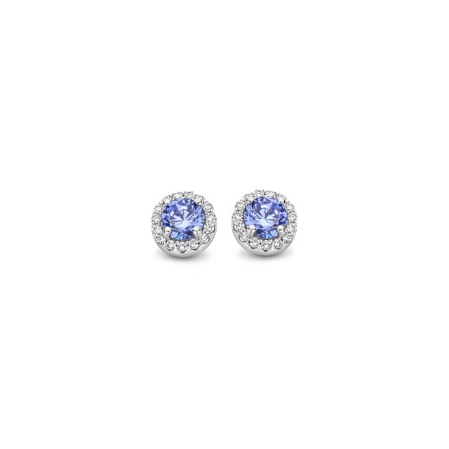 Zilveren oorstekers entourage lichtblauwe steen+zirconia Naiomy N3y65