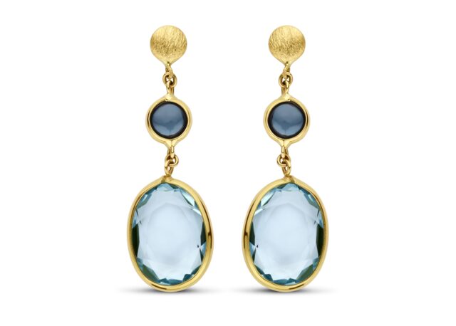 You and Me oorringen y2221 geelgoud topaas london blue lengte 2.5cm