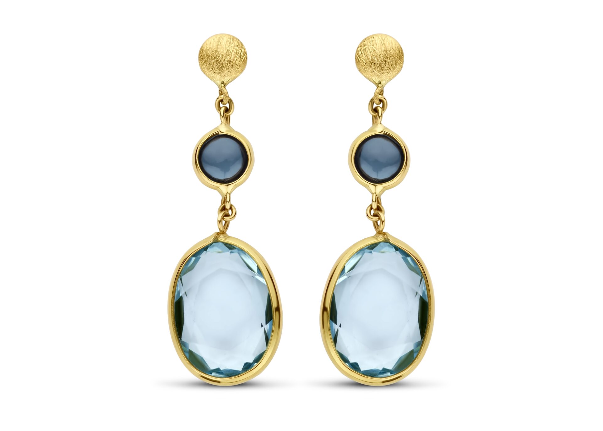 You and Me oorringen y2221 geelgoud topaas london blue lengte 2.5cm