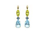Y2485 Oorringen 18ct geelgoud Topaas london Bleu. topaas skye Blue -Peridot