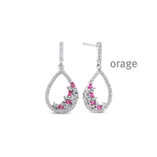 aw075 Orage oorslingers rood zilver zirconium 