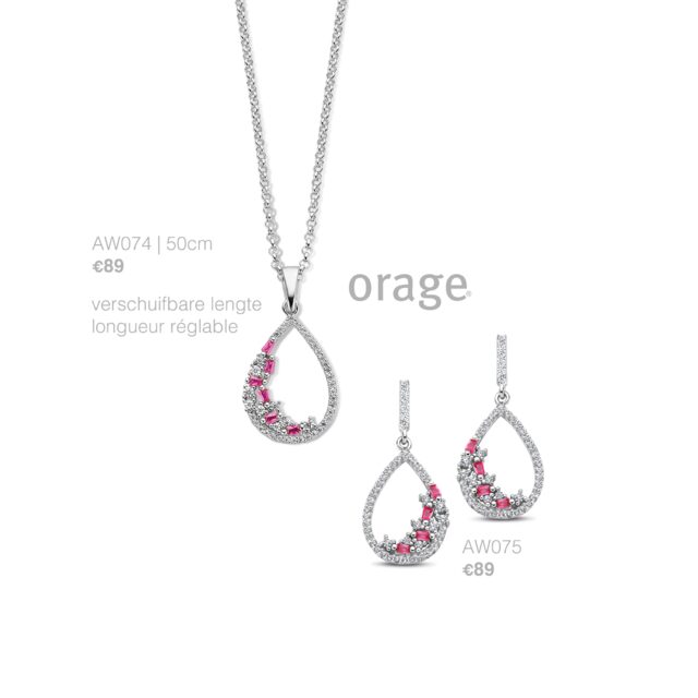 aw075 Orage oorslingers rood zilver zirconium 