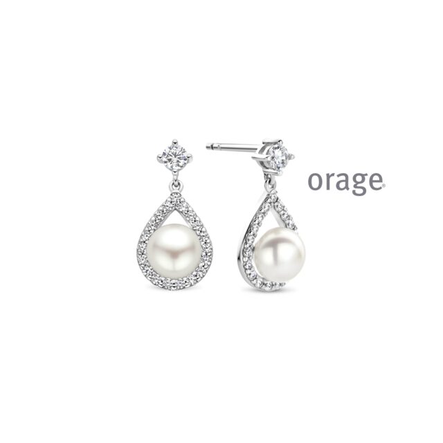 AW072 orage oorslingers parel zilver zirconium 