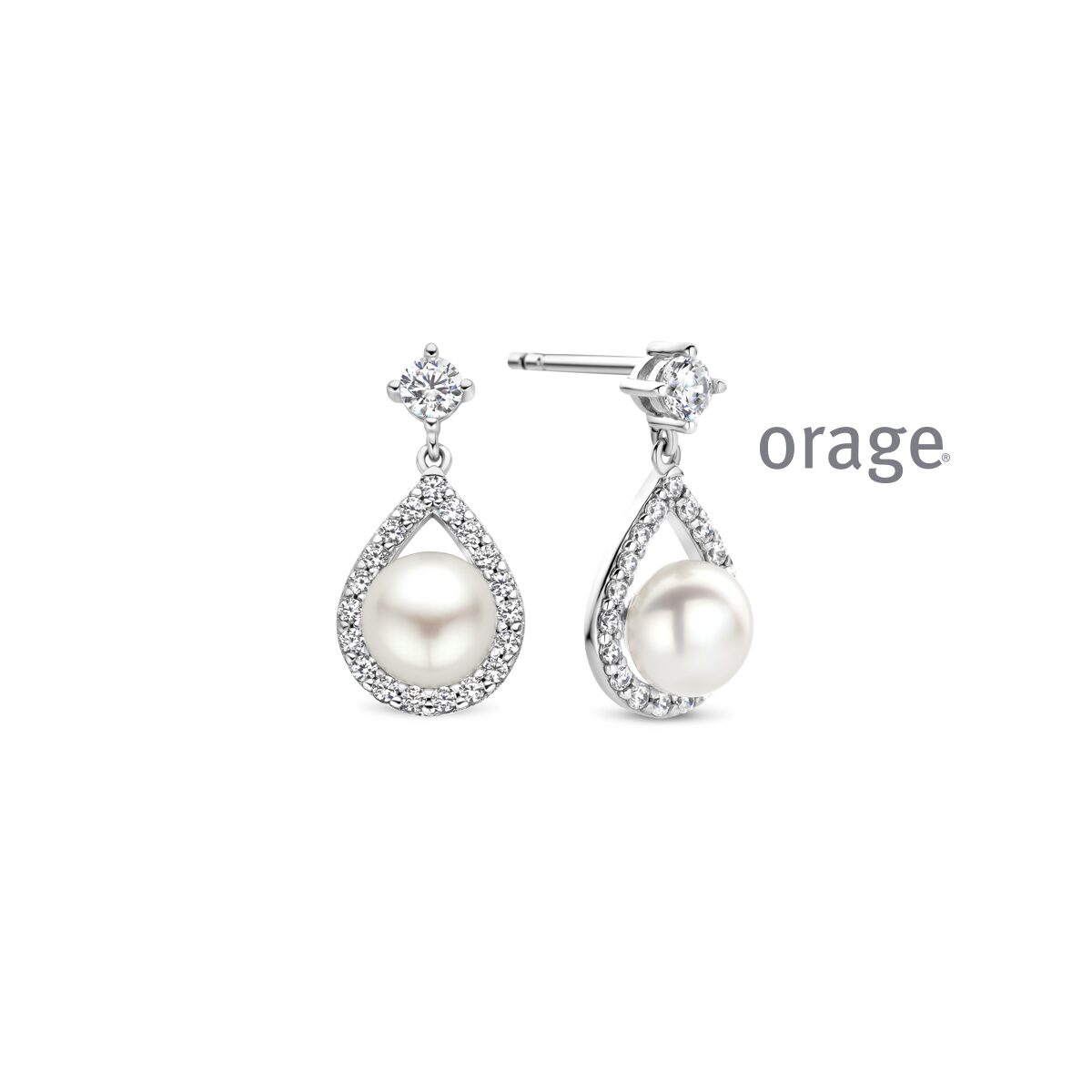 AW072 orage oorslingers parel zilver zirconium 