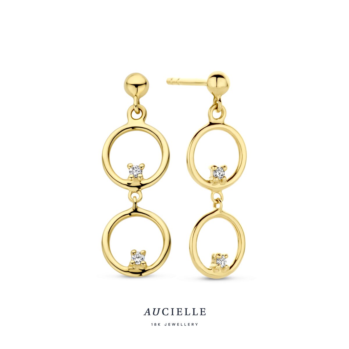 Aucielle  AE0052D Geelgouden oorring 18ct met briljant 0.06ct