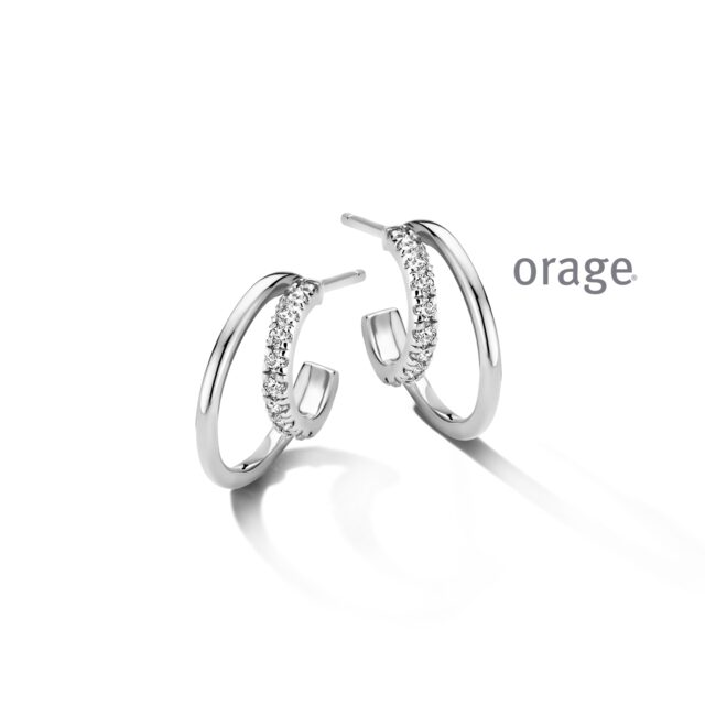 Aw049 ooringen zilver zirconium orage 