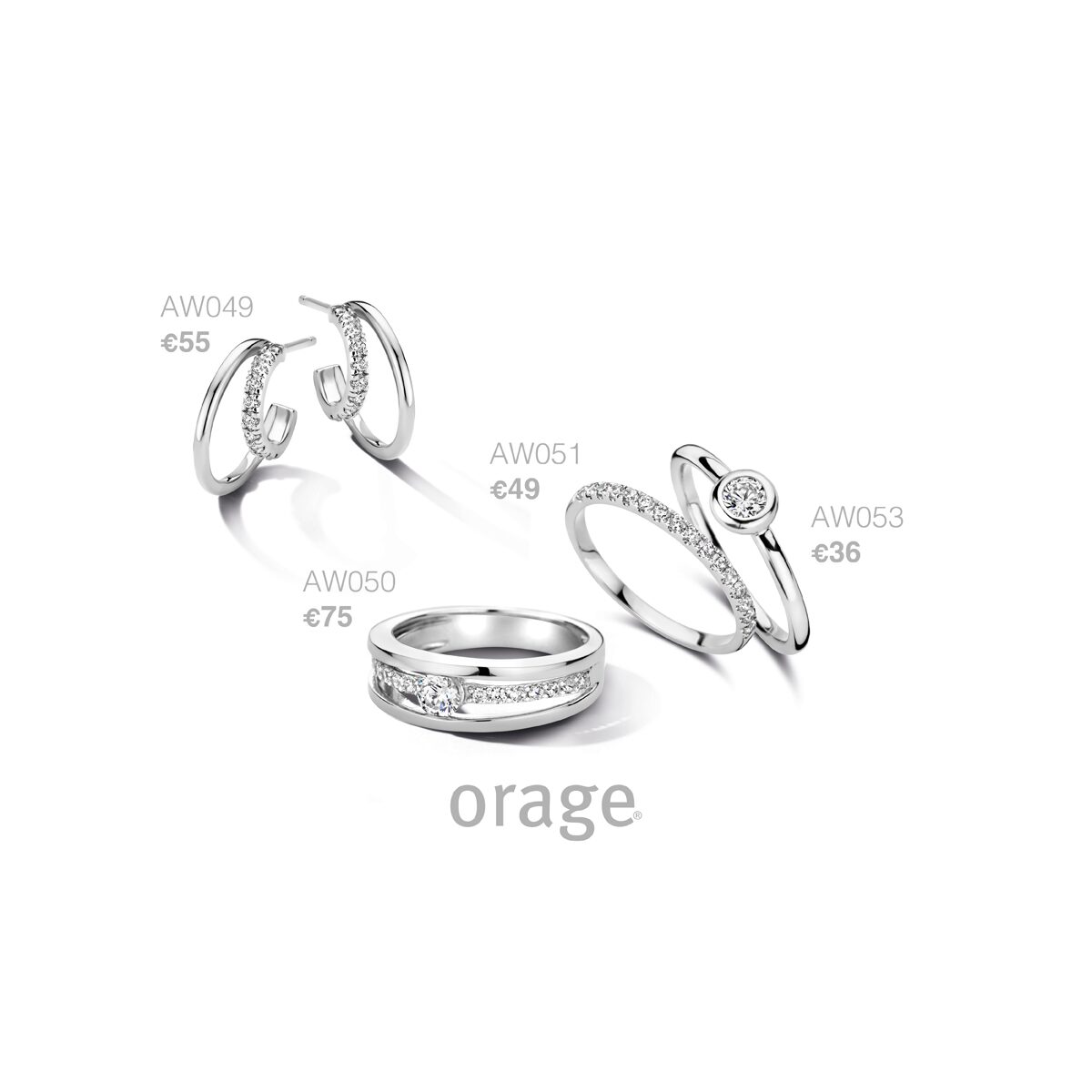 Aw049 ooringen zilver zirconium orage 