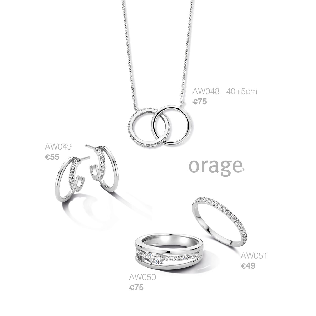 Aw049 ooringen zilver zirconium orage 