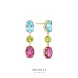 Aucielle oorringen 18ct geelgoud  topaas peridot amethyst